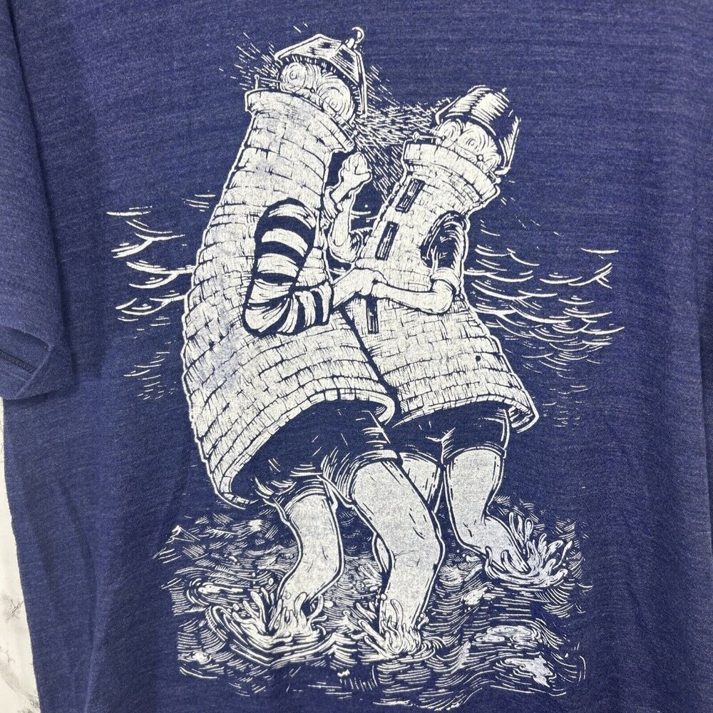 vtg y2k AMERICAN APPAREL 50/25/25 rayon blend Dancing Lighthouse track tshirt L - Picture 5 of 7